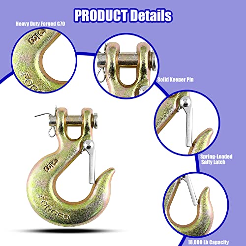 High-PQ 3/8'' Heavy Duty Forged Steel Clevis Slip Hook (Set of 4)  Safety Hook G70 Tow Chain Clevis Grab Hook with Latch Forged Grade for Trailer Truck Transport Tow Chain Hook - Image 3